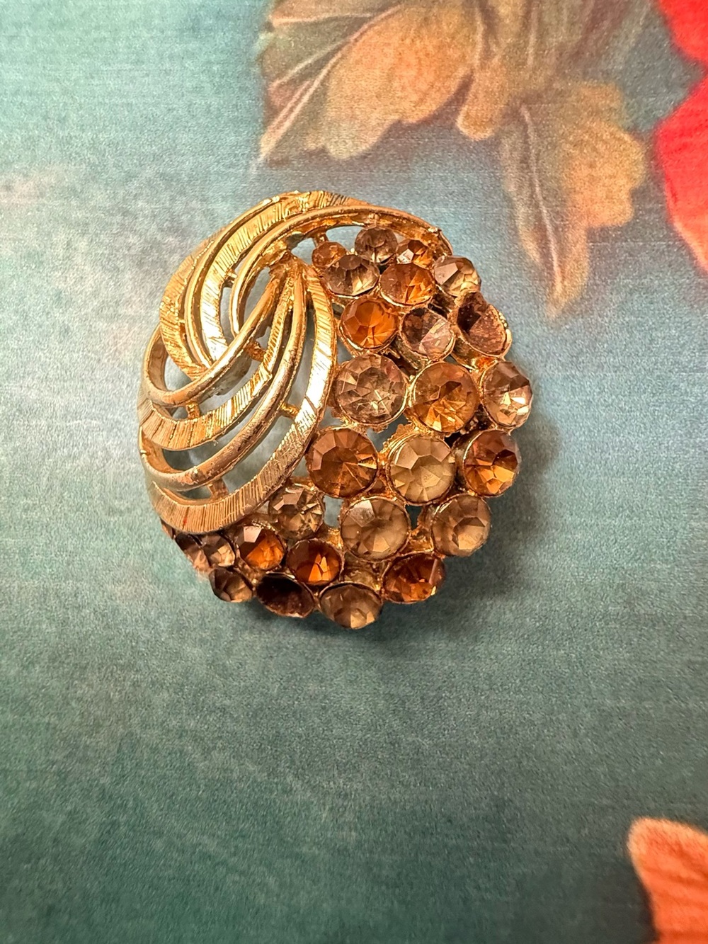 Gold-Tone Amber Crystal Cluster Brooch - Women Jewelry